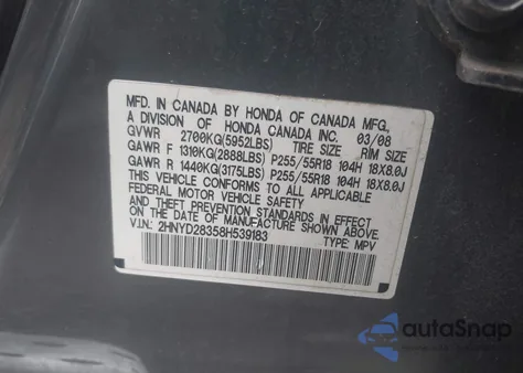 2008 Acura Mdx Technology z USA, uszkodzony, nr VIN 2HNYD28358H539183